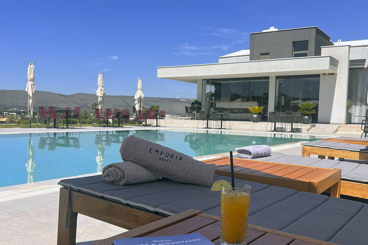 Emporia pool terrace overlooking valley